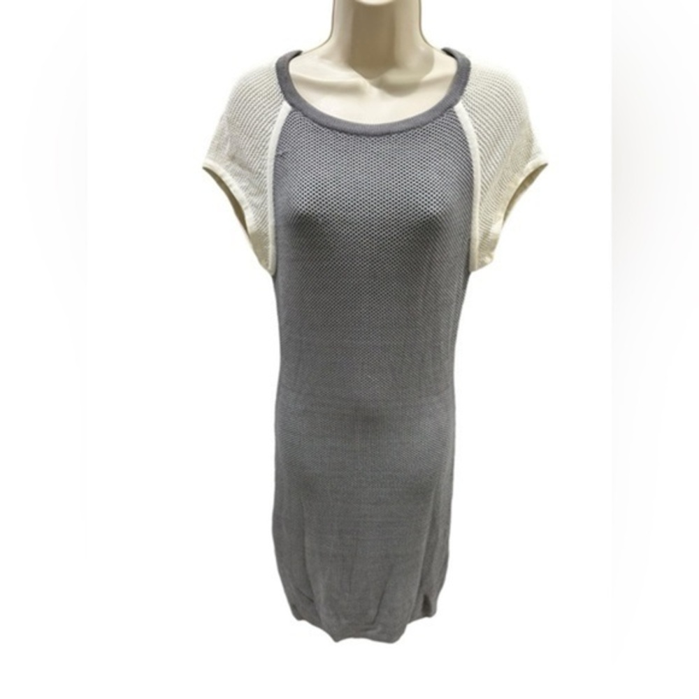 Yigal Azrouel Cut25 Gray Cream color block knitted Bodycon Mini Dress